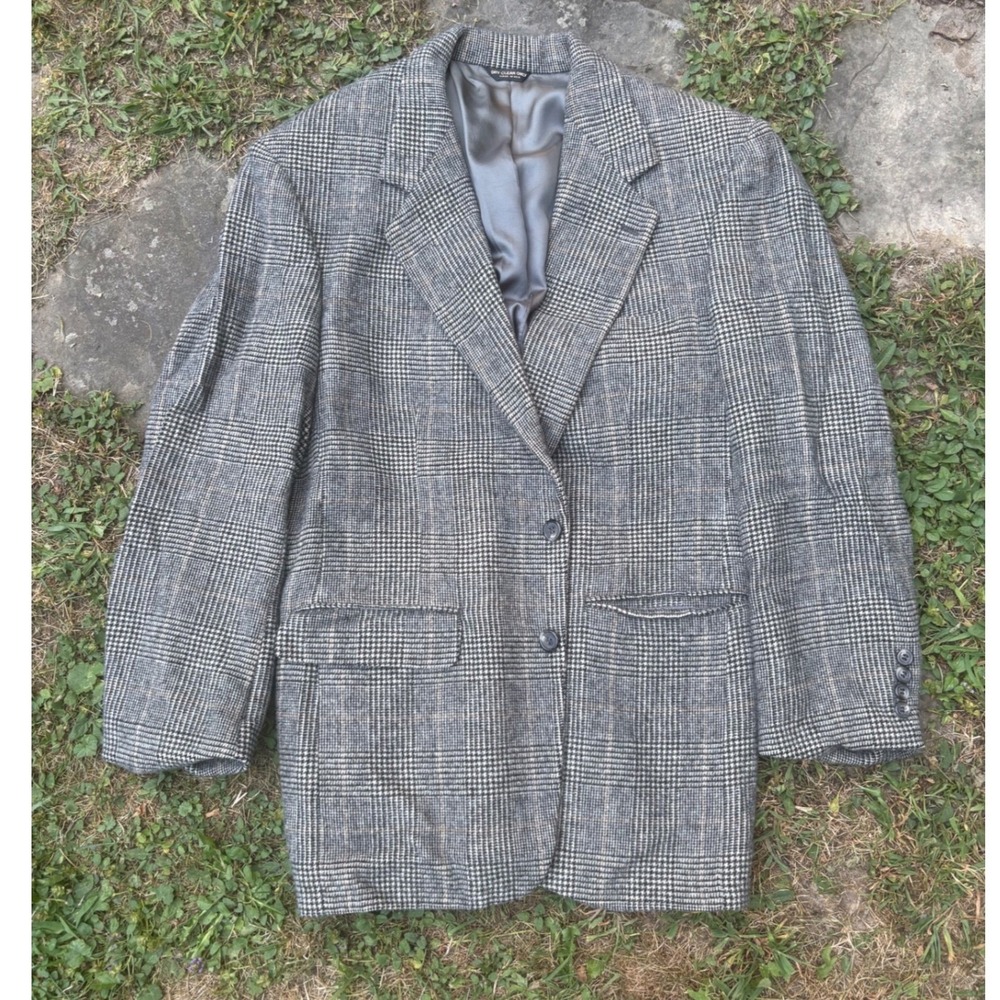 Bill Blass Mens Camel Hair Plaid Blazer Sport‎ Coat Gray 38R